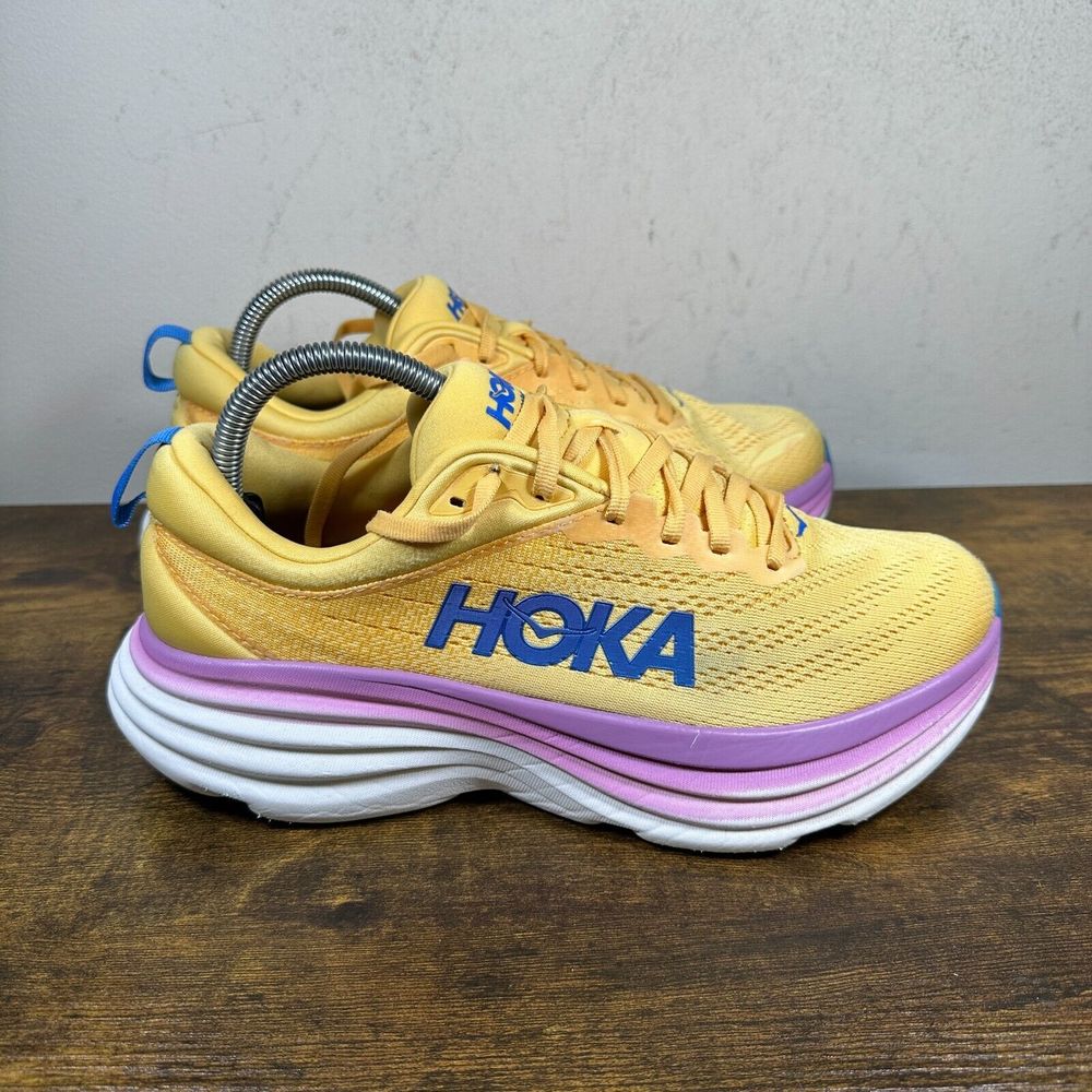 Hoka One One Bondi 8 Yellow White Shoes Sneakers Women's Size 9 B